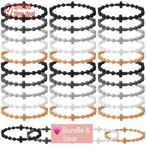 30-Piece Silicone Cross Bracelet Set for Women Men, Religious Faith Gift